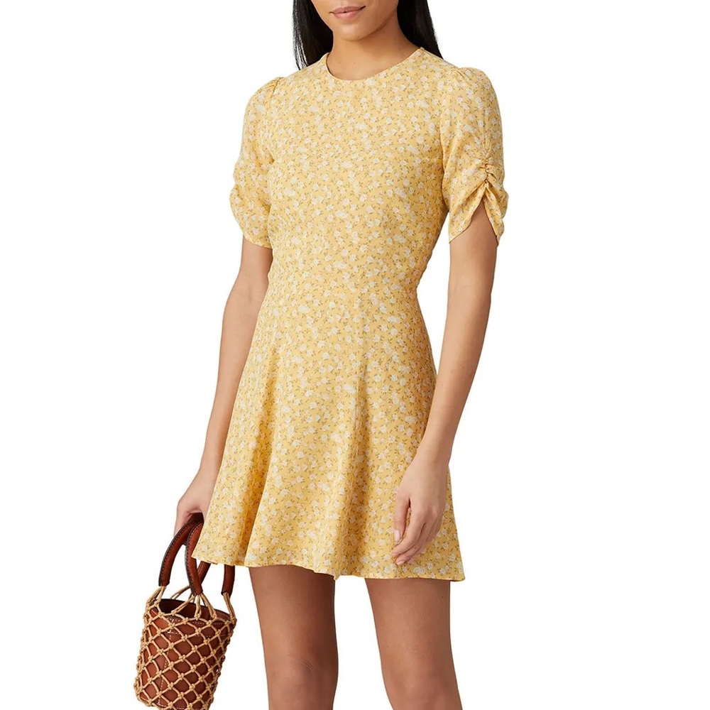 Reformation Yellow Floral Short-Sleeve Skater Dress